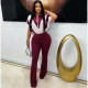 Lapel Zipper Patchwork Flare Jumpsuit TE-4737