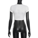 Short Sleeve Tie Up Hollow Out Tops GSBW-C26TP003