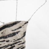 Zebra Print Sequined Sling Backless Two Piece Skirts Set GSZM-D26ST050
