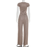 Knits Stripe Patchwork Loose Two Piece Pants Set GSZM-J26ST078