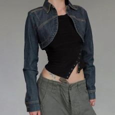 Vintage Cropped Long Sleeve Denim Jacket GQLF-802