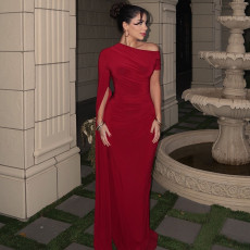 Solid Color Ruched Slash Neck Maxi Dress  GJYO-303986
