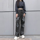Butterfly Print Fashion Straight Jeans GQLF-FF58712