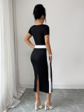 Slash Neck Color Block Midi Dress GZEY-K26130056