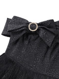 Slash shoulder Rhinestone Bow Fringe Midi Dress GKEN-ADR051214