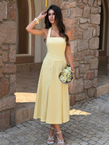 Halterneck Solid Color Backless Maxi Dress GZEY-D26230054