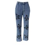 Butterfly Print Fashion Straight Jeans GQLF-FF58712