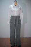 Long Sleeve Solid Shirt Wide Leg 2 Piece Set GANY-LB2467