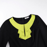Plus Size Long Sleeve Color Block Long Dress GKEN-ADR051014