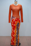 Long Sleevel Print Pleated Maxi Dress GANY-LB2359