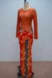 Long Sleevel Print Pleated Maxi Dress GANY-LB2359
