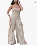Lace Hollow Out Tube Top Two Piece Pants Set OLYF-6196