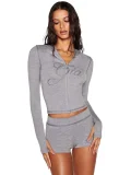 VIP1 Long Sleeve Print Hooded Top Two Piece Shorts Set CH-26011