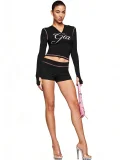 VIP1 Long Sleeve Print Hooded Top Two Piece Shorts Set CH-26011