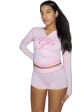 VIP1 Long Sleeve Print Hooded Top Two Piece Shorts Set CH-26011
