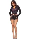 VIP1 Long Sleeve Print Hooded Top Two Piece Shorts Set CH-26011