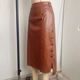 PU Leather Split Long Skirts GPBY-9996