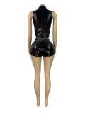 Sleeveless Solid Color Zipper Top Shorts Suit CH-26102