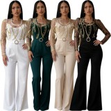 Mesh Embroidery See Through Wide Leg Jumpsuit LA-6005