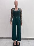 Mesh Embroidery Belt Wide Leg Jumpsuit LA-6006