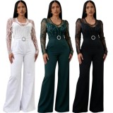 Mesh Embroidery Belt Wide Leg Jumpsuit LA-6006