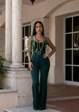 Mesh Embroidery See Through Wide Leg Jumpsuit LA-6005