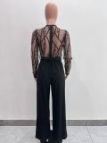 Mesh Embroidery Belt Wide Leg Jumpsuit LA-6006