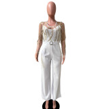 Mesh Embroidery See Through Wide Leg Jumpsuit LA-6005