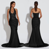 Halterneck Sequin Backless Maxi Dress BY-7642