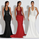 Halterneck Sequin Backless Maxi Dress BY-7642