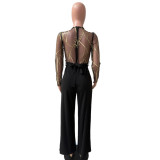 Mesh Embroidery See Through Wide Leg Jumpsuit LA-6005