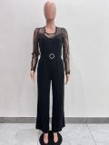 Mesh Embroidery Belt Wide Leg Jumpsuit LA-6006
