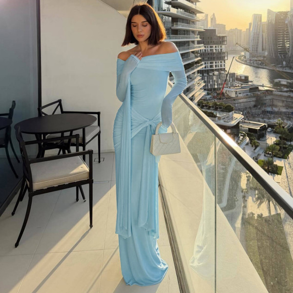 One Shoulder Long Sleeve Maxi Dress DLSF-K6D00826A