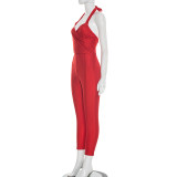 Solid Color Halterneck Backless Tops 2 Piece Pants Set MXBF-J26ST032