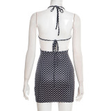 Polka Dots Print Backless Mini Dress MXBF-J26DS002