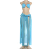 Sexy Wrap Chest Bikinis Long Skirt Three Piece Swimsuit DLSF-K25F91023