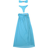 Sexy Wrap Chest Bikinis Long Skirt Three Piece Swimsuit DLSF-K25F91023