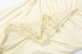 Off Shoudler Ruched Ruffles Split Maxi Dress DLSF-K6D00997A