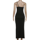 Slash Neck Tassel Patchwork Tight Maxi Dress GZJQ-K25D91010