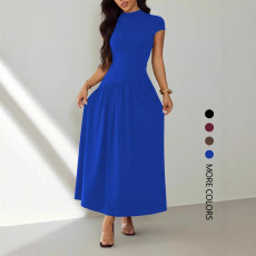 Solid Color Short Sleeve Knits Long Dress GSRX-SRX711