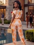 Slash Shoulder Sleeveless Print Two Piece Pants Set YD-8849