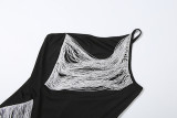 Slash Neck Tassel Patchwork Tight Maxi Dress GZJQ-K25D91010