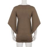 V Neck Tie Up Ruched Mini Dress GPKJ-MR48178