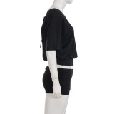 Bat Sleeve Backless Top Two Piece Shorts Set GPKJ-MR46611