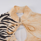 Hollow Out Tie Up Print T Shirts GPKJ-MR48310