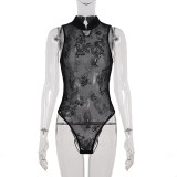 Print Sleeveless See Through Mesh Tops GPKJ-MR47214