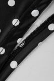 Lace Patchwork Polka Dots Print Two Piece Shorts Set GXIY-K25L1867