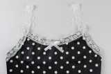 Lace Patchwork Polka Dots Print Two Piece Shorts Set GXIY-K25L1867