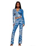 Animal Print Hoodie Color Block Two Piece Pants Set  YWXS-K26L2182