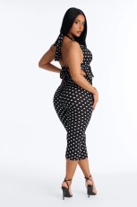 Polka Dots Print Halterneck Backless Seventh Pants Suit YWXS-K26L2084